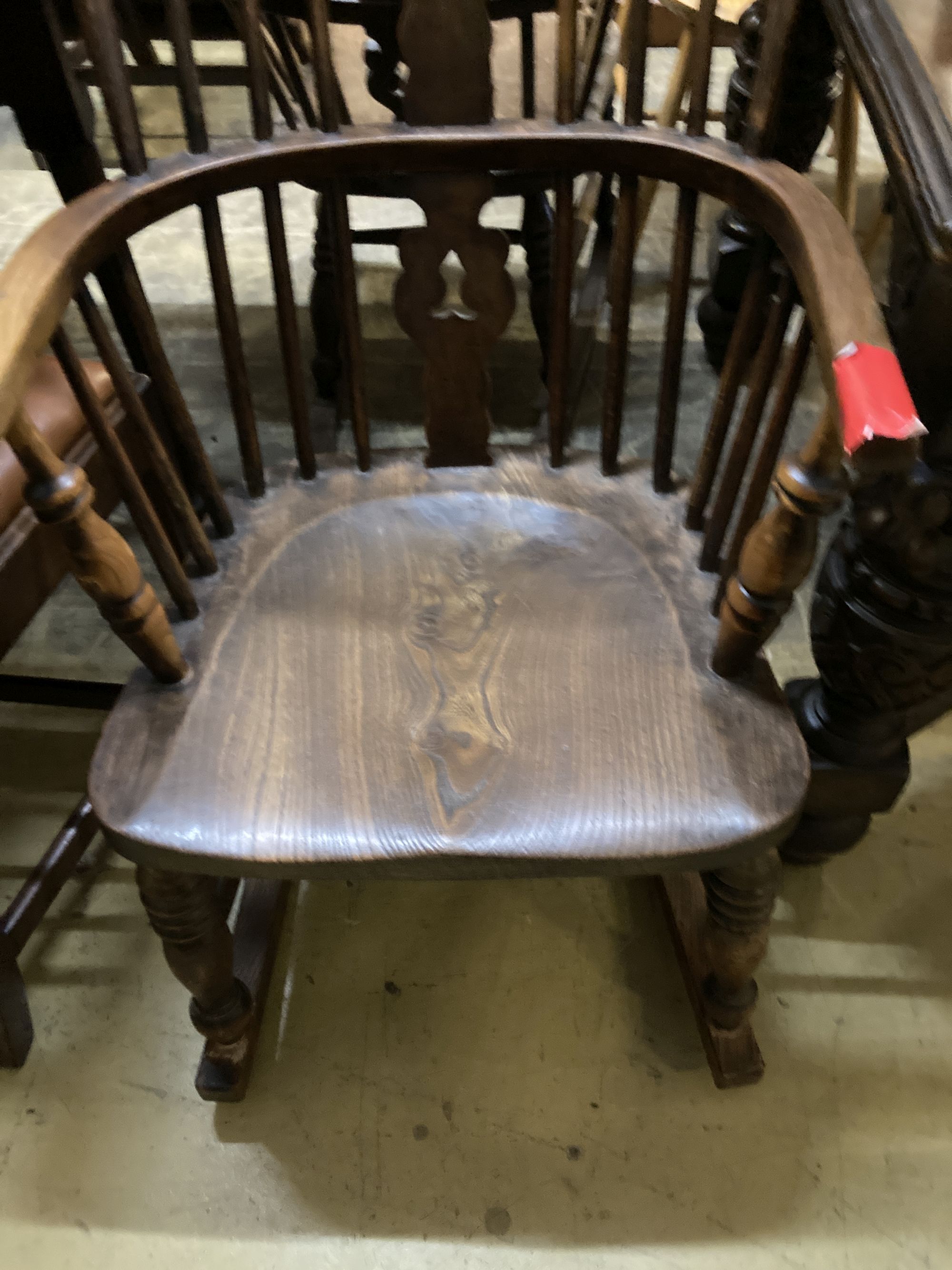 Two ash and elm Windsor rocking armchairs